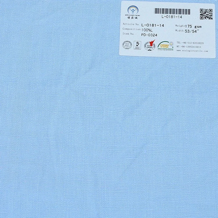 High Quality Plain Dyed Pure Linen Woven Fabric for Shirt